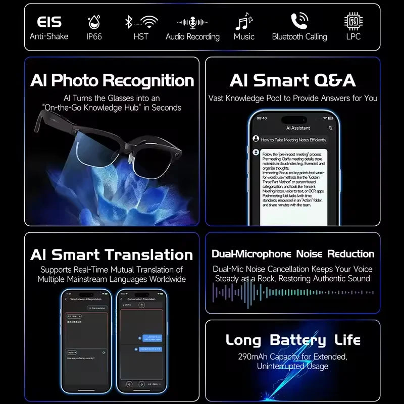 2026New AI Smart Glasses 8 Million HD Pixels Camera Photo Video Recording WIFI Transmission Sunglasses Call Music Play Men Women