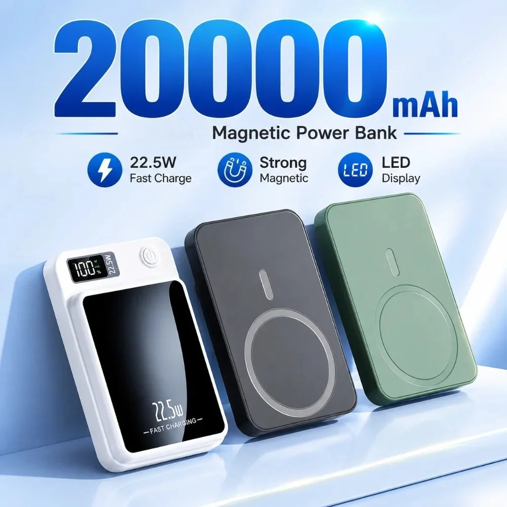 Magnetic Power Bank 20000mAh Large Capacity Wireless Fast Charging Suitable for IPhone Xiaomi Huawei Universal Mobile Power Bank
