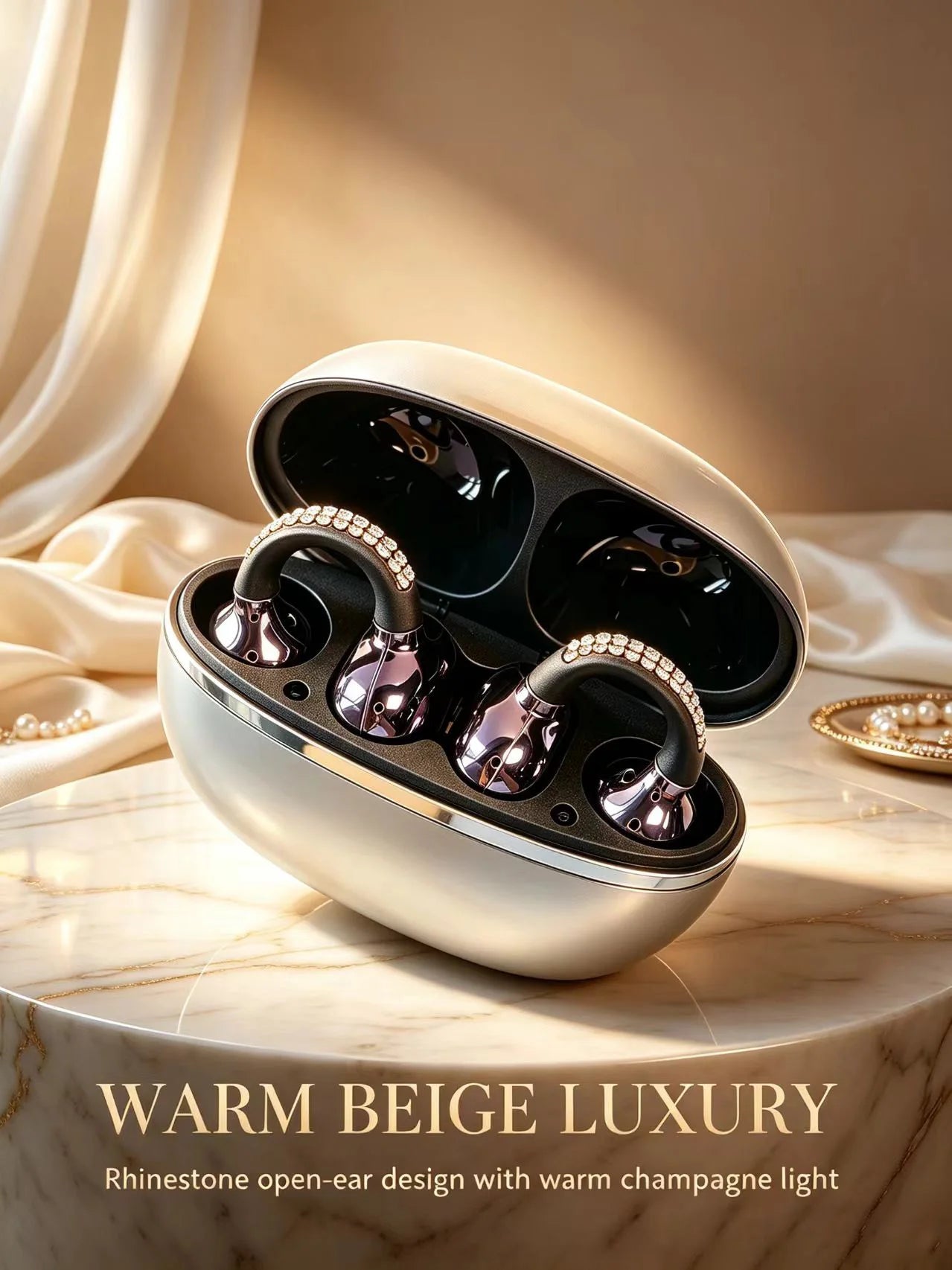 Rhinestone Open Ear Clip Wireless Earbuds Bluetooth 5.4 OWS Headphones HiFi Stereo Sports Earphones With HD Mic