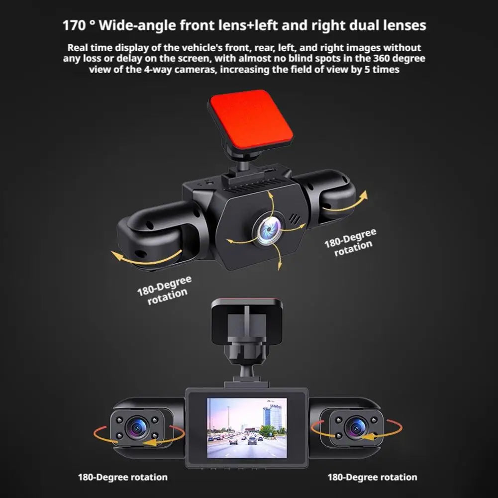 4-Lens 360° Panoramic Dash Cam, Full HD 1080P Car Driving Recorder with Front Rear Left Right Wide-angle Cameras Loop Recording