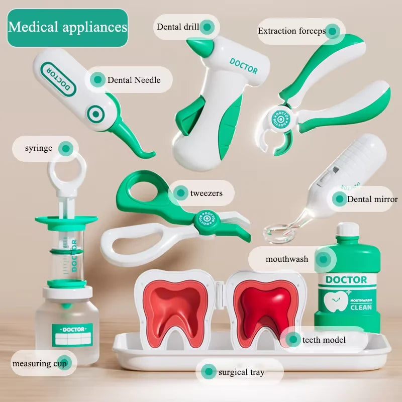 Kids Doctor Play Set Medical Kit with Dental Tools Simulation Dentist Game Pretend Role Play Toys for Boys Girls Gifts