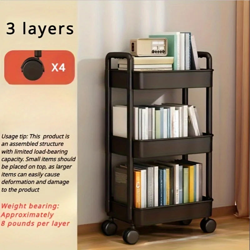 3-Tier Rolling Storage Cart with 360° Swivel Wheels, Durable Plastic Utility Trolley for Bathroom Bedroom Cosmetics Organizer