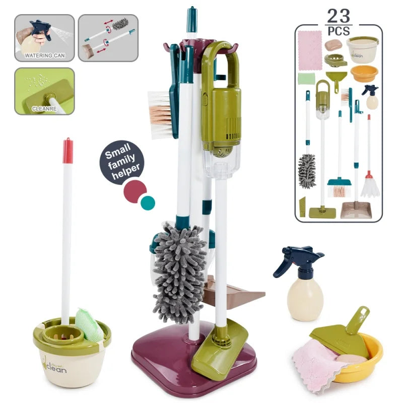 Kids Simulation Life Cleaning Toys Housework Pretend Play Tool Set &Hygiene Simulation Broom Vacuum Cleaner Tool Set for Kids