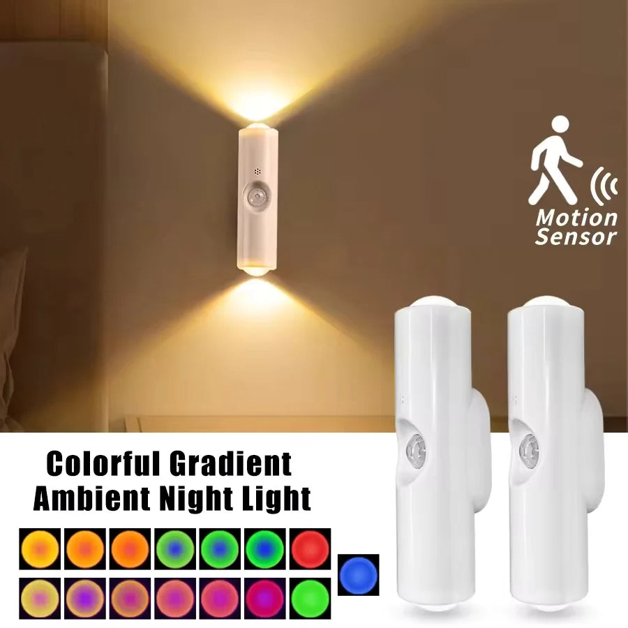 Rechargeable Magnetic LED Night Light RGB Sunset Lamp Wireless Wall Lamp With Motion Sensor For Stair Cabinet Hallway Room Decor