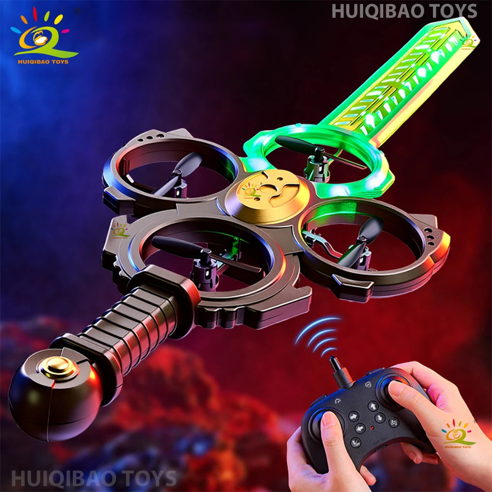 Remote-Controlled Flying Sword Drone with Cool Lights Controlled by Remote or Watch Fingertip-Operated Toy Perfect Gift for Guys