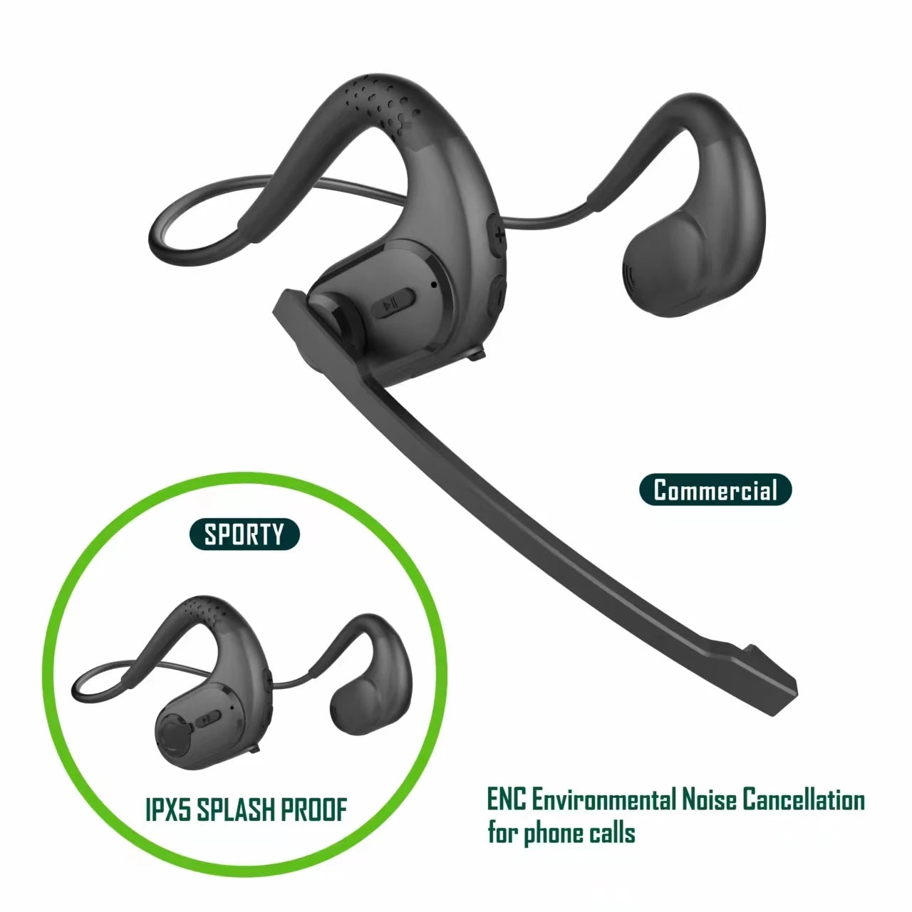 Open Ear Air Conduction Headphones  Super Bass Not in Ear Music Headset 16g Ultra Light with Microphone for IOS Andriod Phone