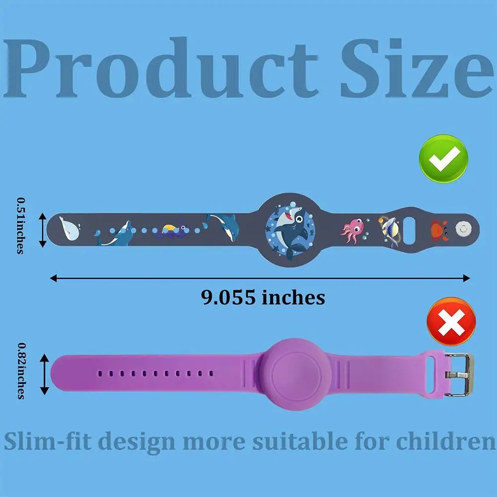 AirTag Bracelet for Kids, Waterproof Cute Cartoon Air tag Holder for Kids with Full Coverage Design Silicone Hidden Wristband