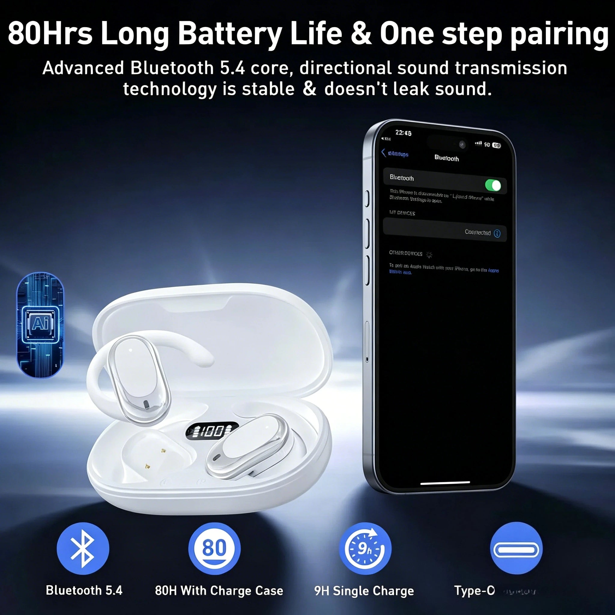 OWS Earphones Over-Ear Open-Ear Wireless Bluetooth 5.4 Headphones Style Noise Cancellation Rotatable Feature With Mic Audi