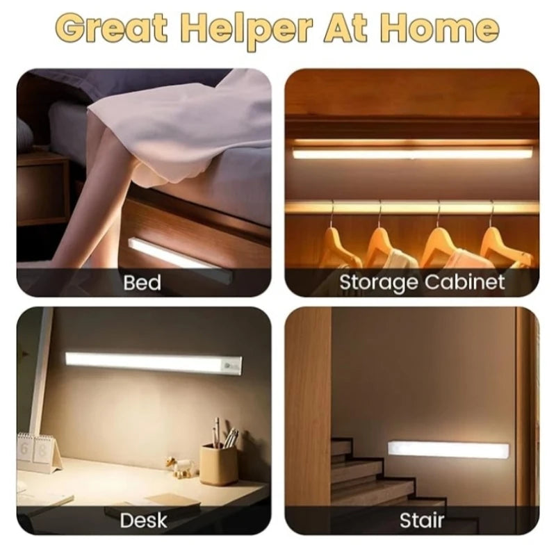 Wireless Motion Sensor Lamp LED Night Light USB Type C Rechargeable Cabinet Lamp for Kitchen Bedroom Wardrobe Staircase Lighting
