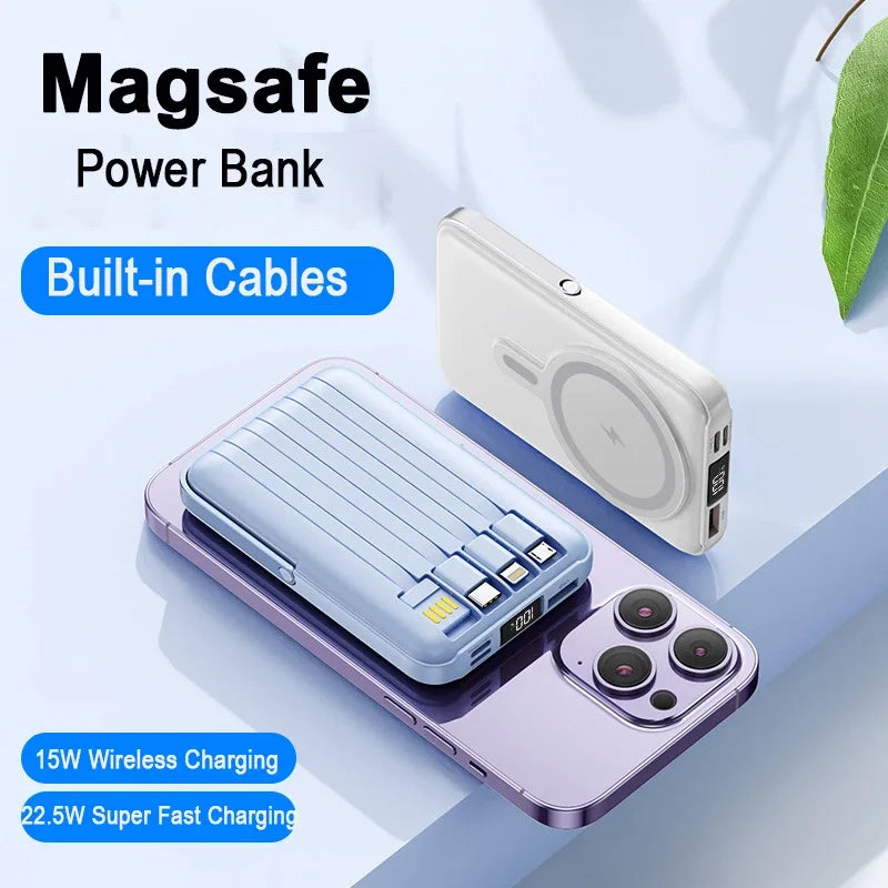 New Magnetic Power Bank 20000mAh Fast Charging Wireless W/ Cables Stand for IPhone Magsafe Powerbank Portable External Battery