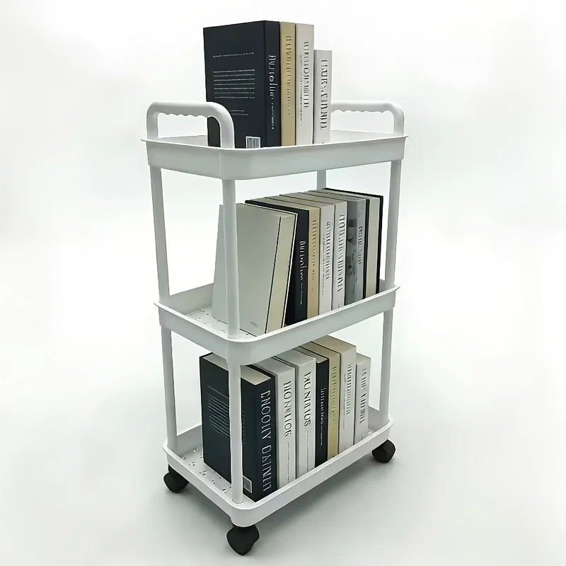 3-Tier Rolling Storage Cart with 360° Swivel Wheels, Durable Plastic Utility Trolley for Bathroom Bedroom Cosmetics Organizer