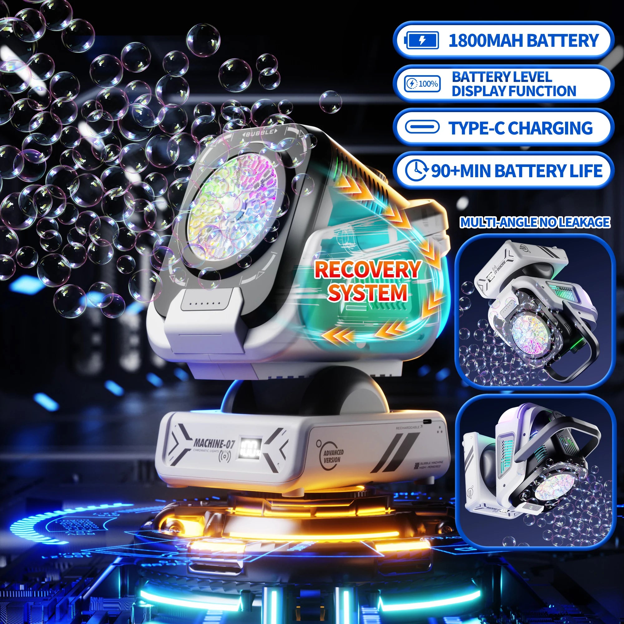 2025 Upgraded Version of the Bubble Machine with Remote Control, Automatic Rotation, and Rgb Lights, 1800Mah Rechargeable Battery, Type-C Charging, Suitable for Children, Weddings, Birthday Parties, and Outdoor Activities, Bu