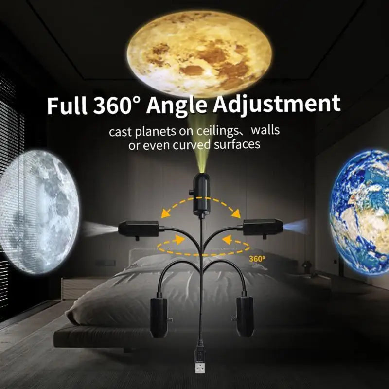 5V USB Plug In Planet Projection Lamp Indoor Ceiling Decoration Atmosphere Light Starry Sky Lamp Night Light Galaxy Projector