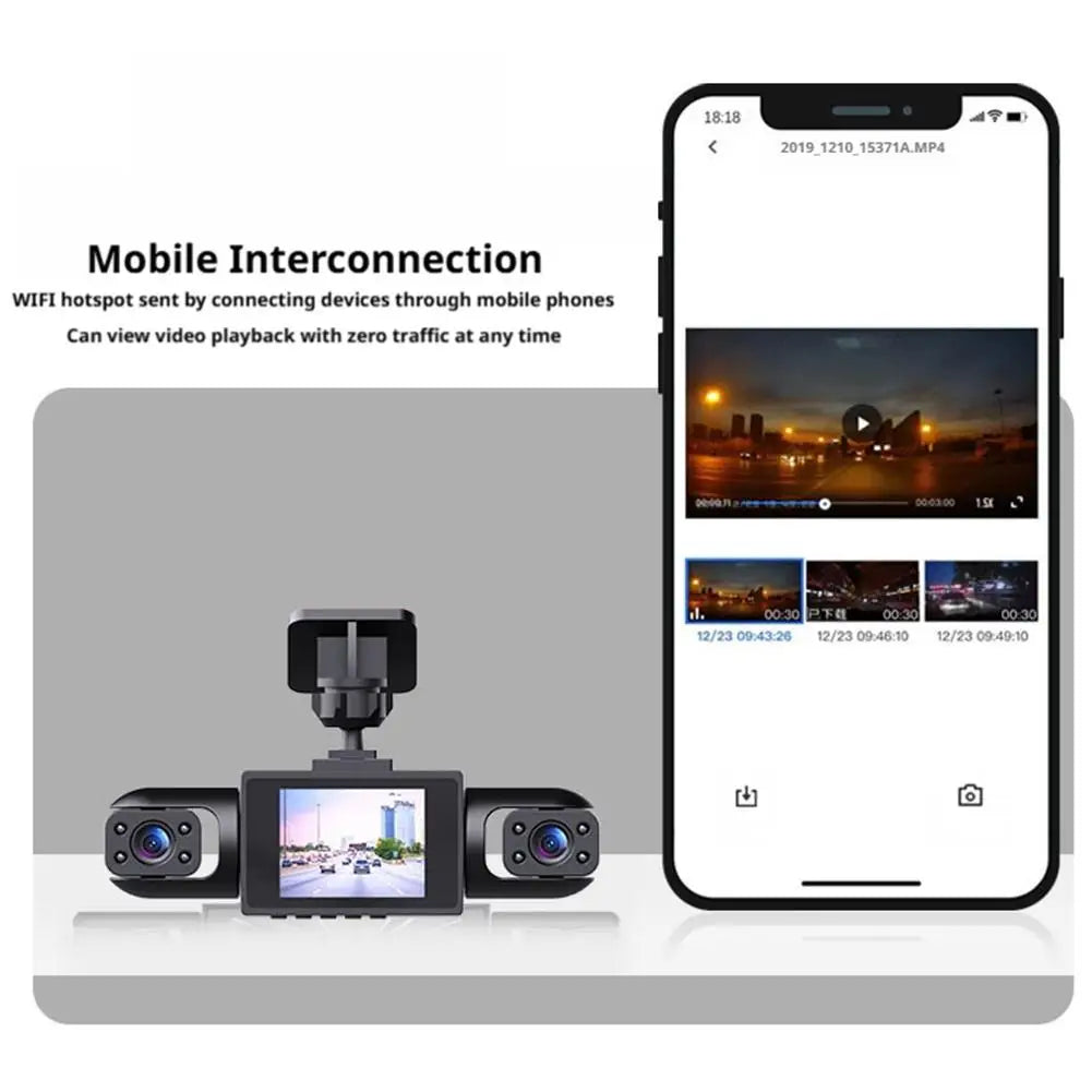4-Lens 360° Panoramic Dash Cam, Full HD 1080P Car Driving Recorder with Front Rear Left Right Wide-angle Cameras Loop Recording