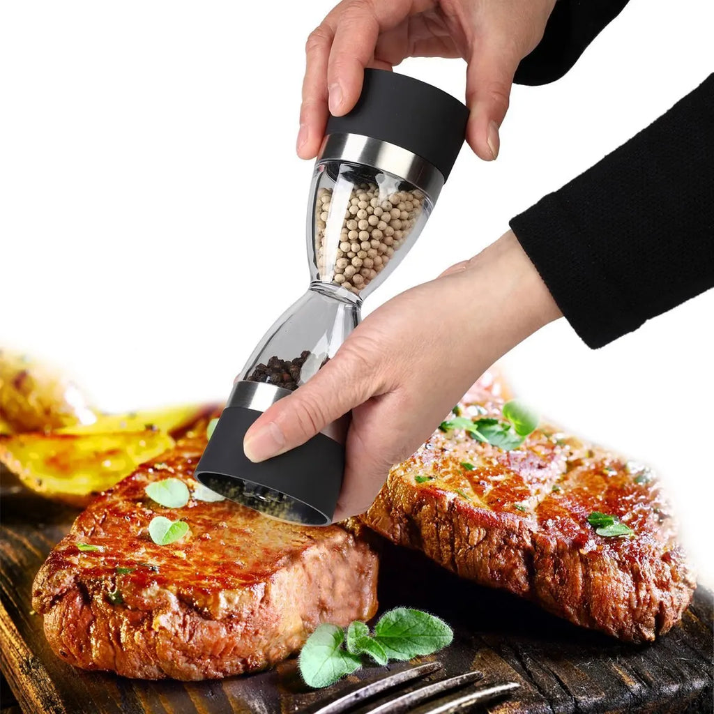 2 in 1 Hourglass Shape Manual Salt Pepper Mill Spice Grinder Pepper Shaker  Salt and Pepper Grinder Kitchen Gadgets Cooking Tool
