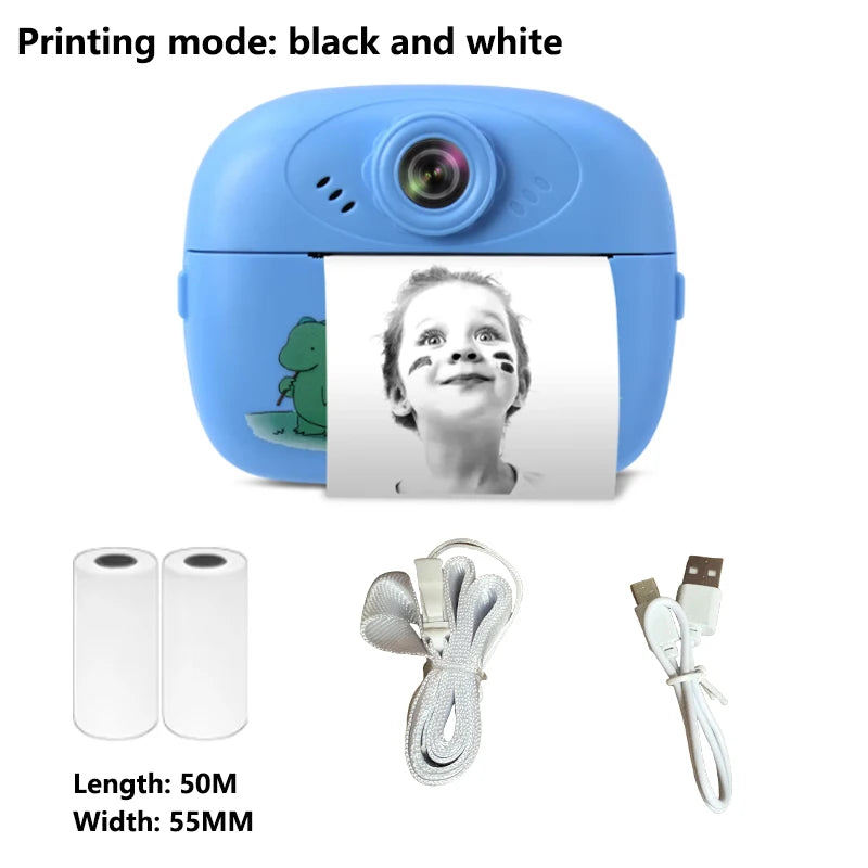 Children Instant Print Camera Thermal Printer Video Recorder Portable Smart Digital Dual Lens Selfie Camera Kids Birthday Gift