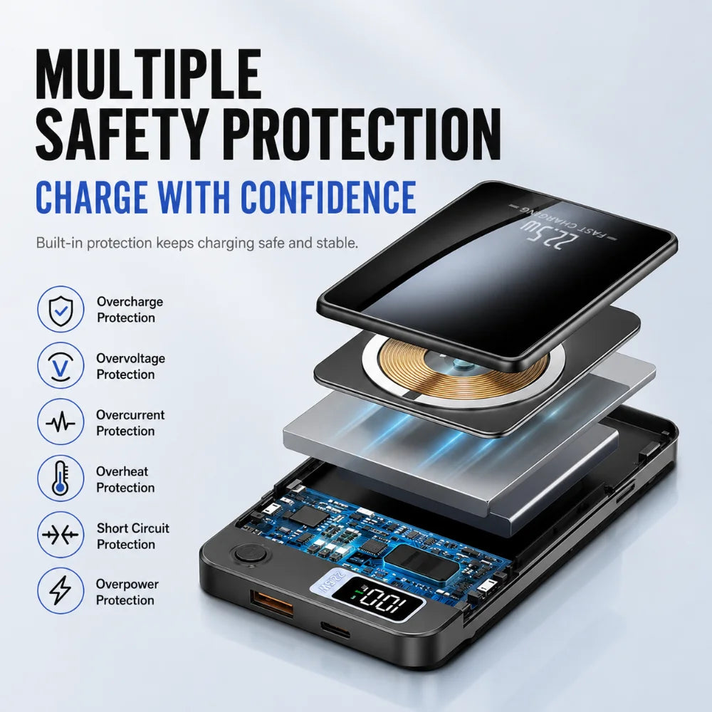 Magnetic Power Bank 20000mAh Large Capacity Wireless Fast Charging Suitable for IPhone Xiaomi Huawei Universal Mobile Power Bank