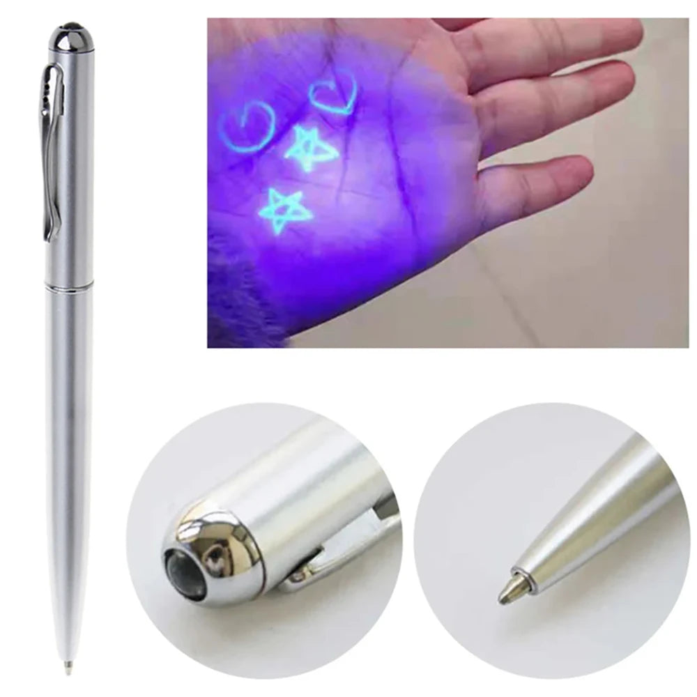 Invisible Ink Pen with UV Light Magic Secret Ballpoint Pen Hidden Handwriting Novelty for Office School Supplies
