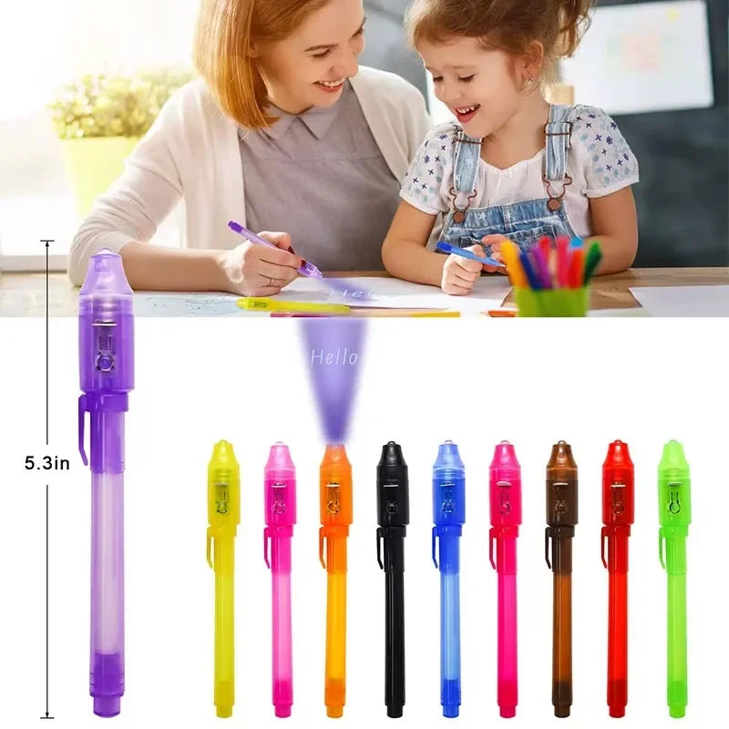 4-12pcs Invisible Ink Pen Spy Pen with UV Light Magic Marker for Secret Message Treasure Box Prizes Kids Party Favors Toys Gift