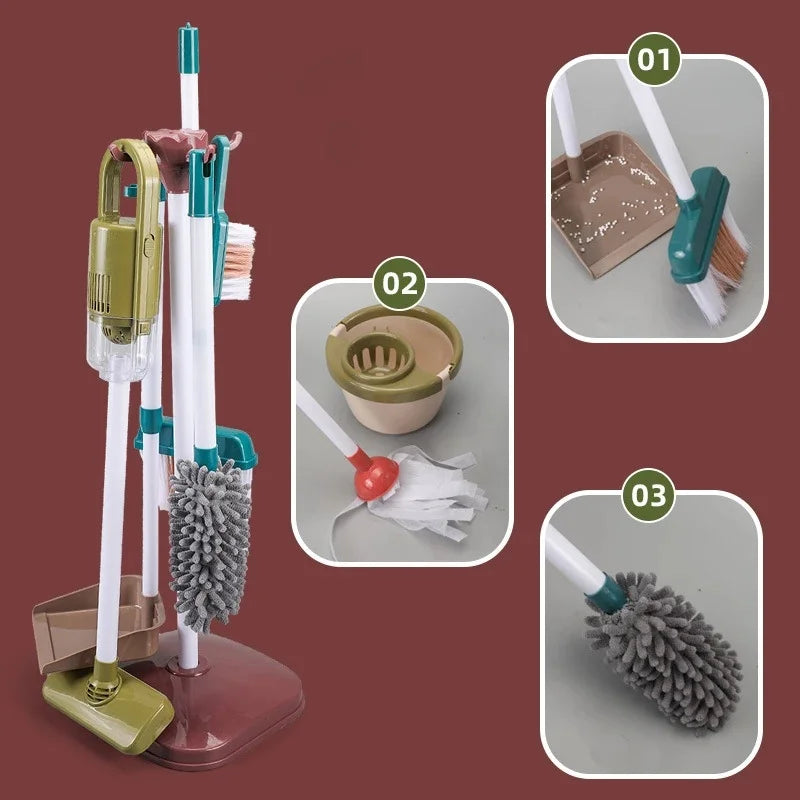 Kids Simulation Life Cleaning Toys Housework Pretend Play Tool Set &Hygiene Simulation Broom Vacuum Cleaner Tool Set for Kids