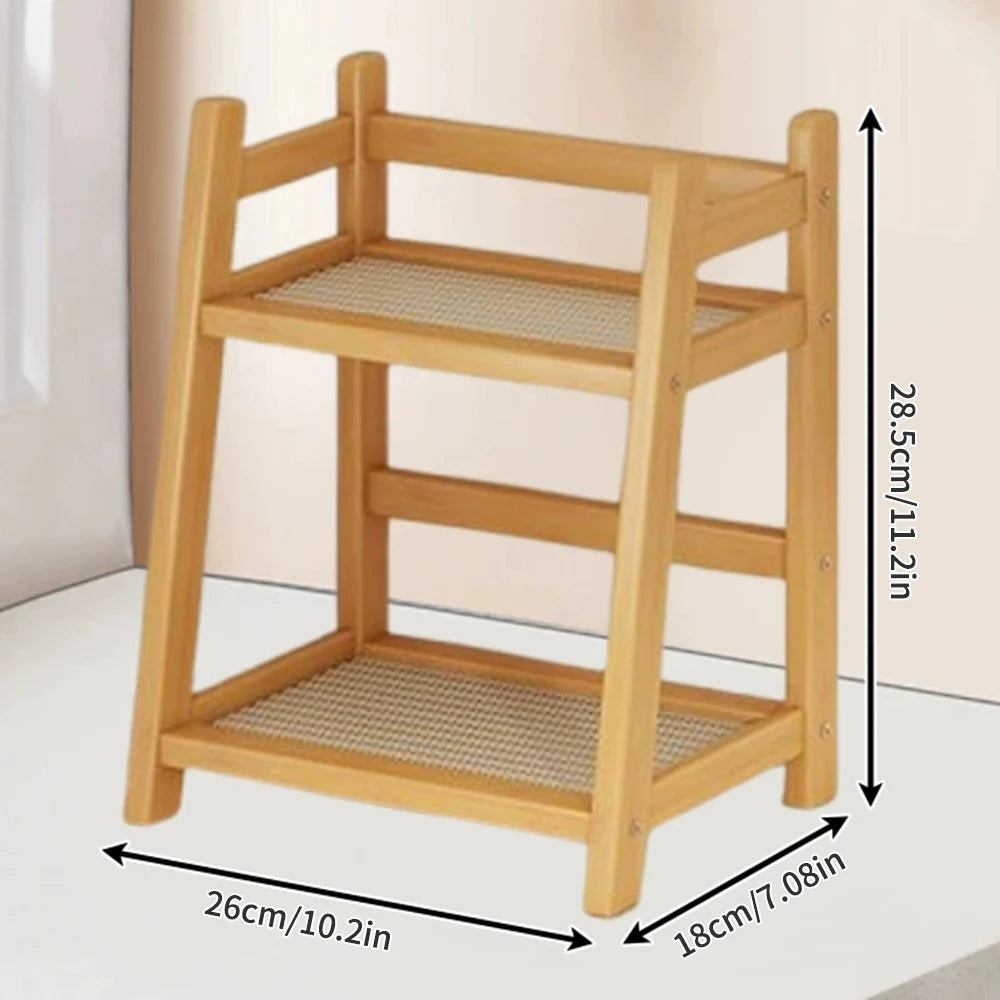 2 Layer Spice Caddy Shelf Bamboo Kitchen Storage Rack Desktop Cabinet Organizer Display Rack Coffee Bar Counter Shelf Cup Holder