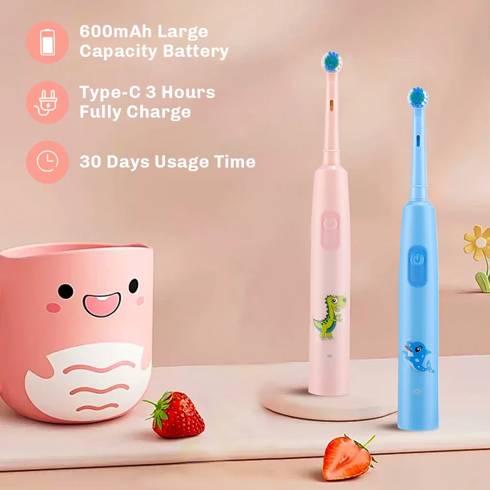 Rechargeable Smart Toothbrush for Children Cleaning Whitening & Massage 3 Modes IP67 Electric Cartoon Toothbrush 2-Min Timer