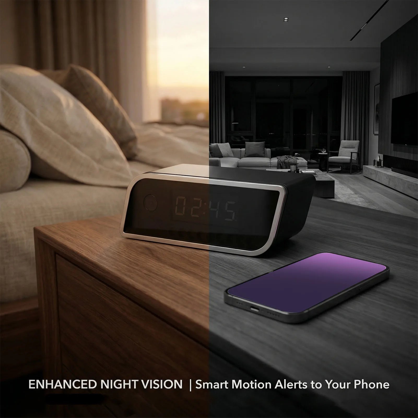 WiFi Camera Clock Wireless Camera FHD WiFi Camera Clock Indoor Wireless Security Camera with LED Time Display Motion Detection