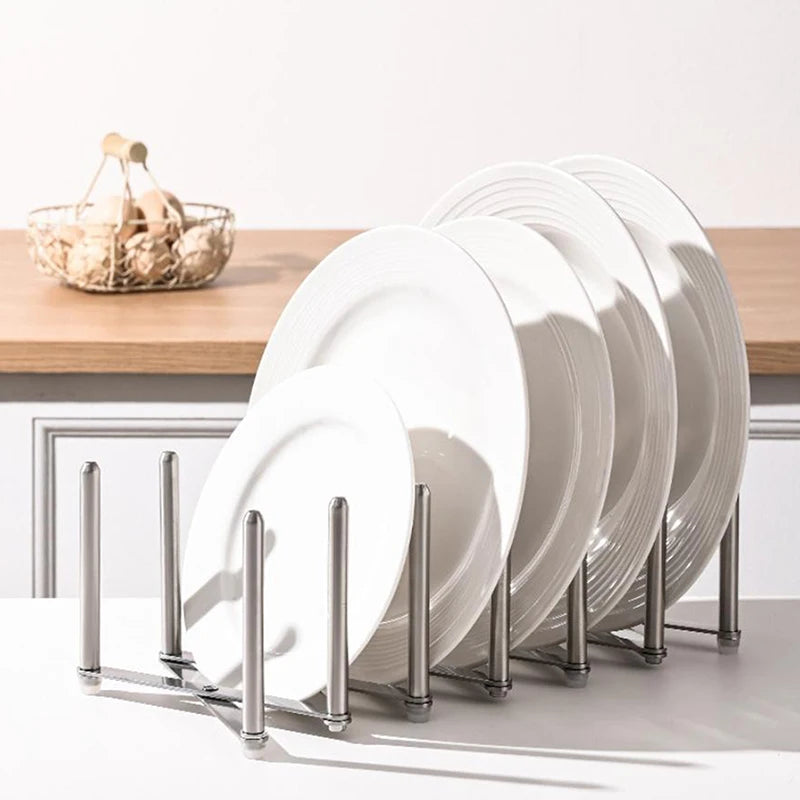 Pot Lid Rack Pan Lid Organizer Retractable Foldable Stainless Steel Plate Dish Holder Shelf Tableware Storage Kitchen Gadgets