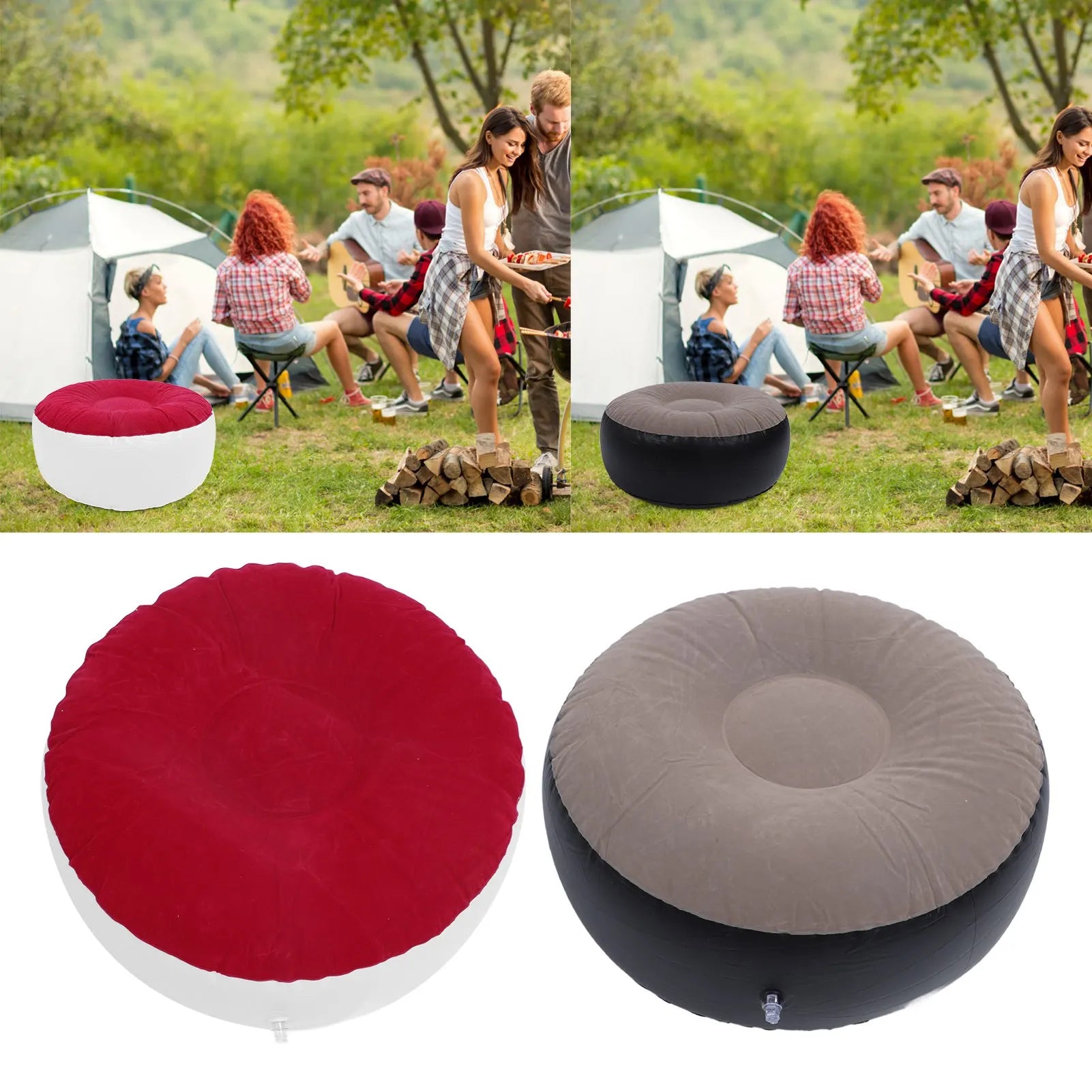 1Pc Inflatable Flocking Stool Multipurpose Lightweight Ergonomic Design Round Portable Inflatable Stool for Travel Camping