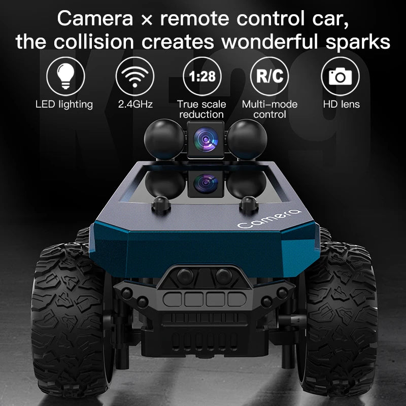 KF29 HD Camera RC Car, 1:28 FPV Drift Car with HD Real-Time Video, APP Control, LED Lights, 2.4GHz All-Terrain RC Racing Car
