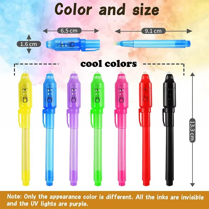 4-12pcs Invisible Ink Pen Spy Pen with UV Light Magic Marker for Secret Message Treasure Box Prizes Kids Party Favors Toys Gift