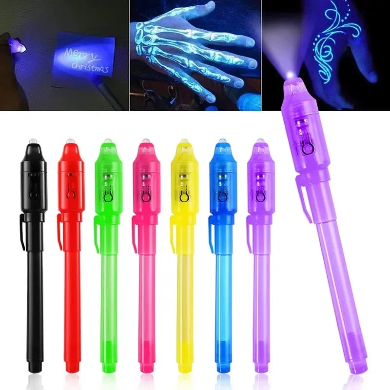 4-12pcs Invisible Ink Pen Spy Pen with UV Light Magic Marker for Secret Message Treasure Box Prizes Kids Party Favors Toys Gift