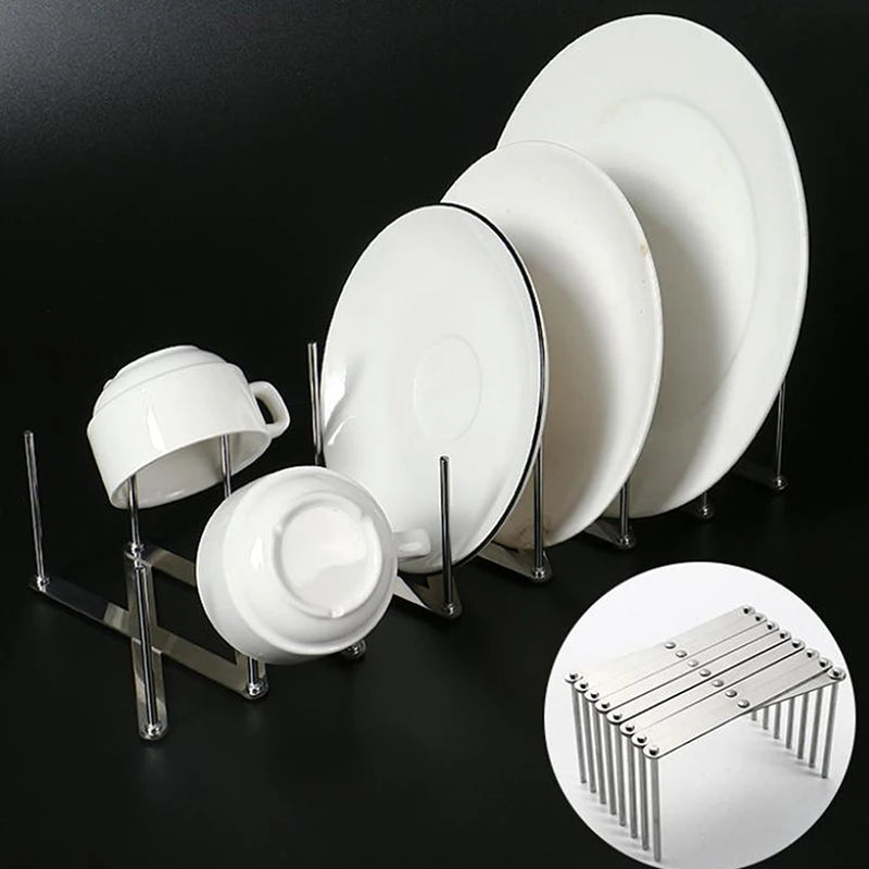 Pot Lid Rack Pan Lid Organizer Retractable Foldable Stainless Steel Plate Dish Holder Shelf Tableware Storage Kitchen Gadgets
