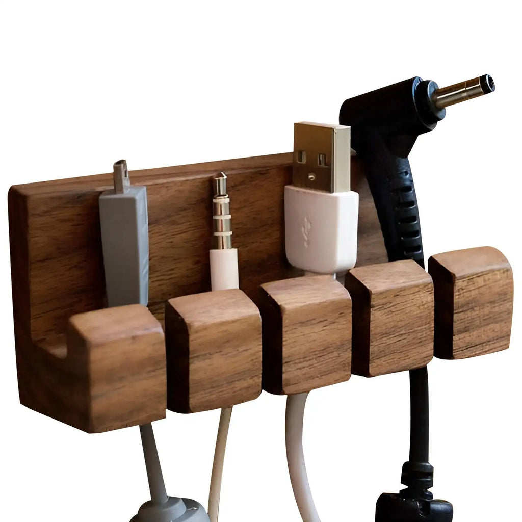 Cord Organizer Wooden USB Cable Holder Wire Organizer Self Adhesive Cord Keepers For Cables 3MTape Backed 4 Holes For Cable