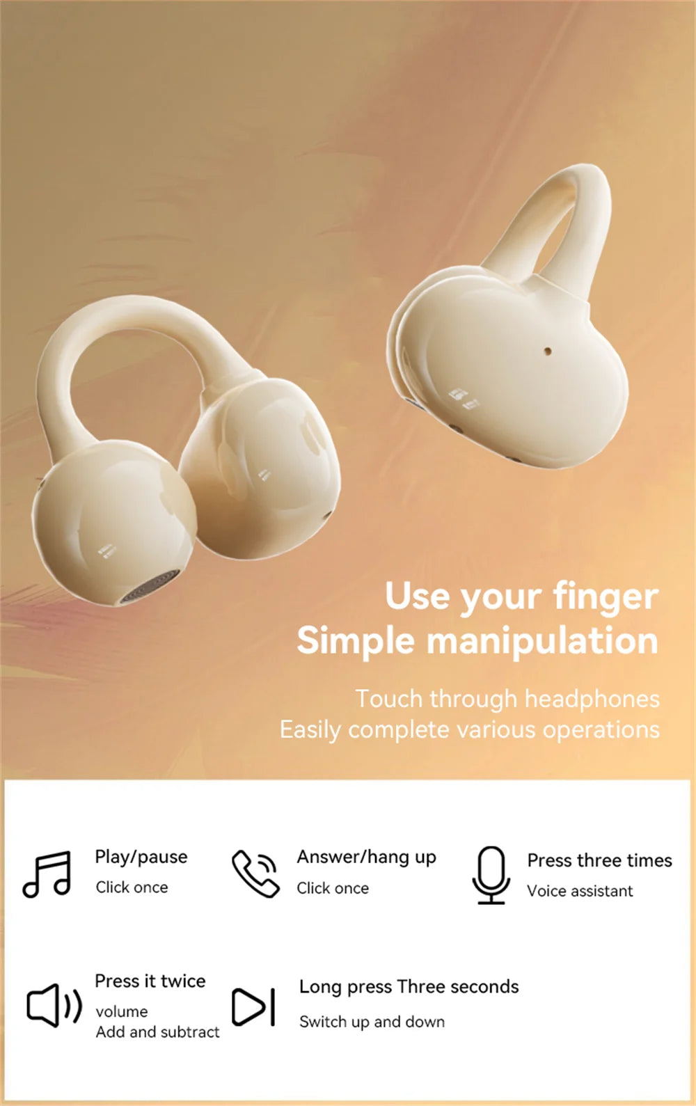 2026 New Open Bluetooth Earphone Air-bone Conduction High Sound Quality Long Battery Life Noise Reduction True Wireless Earplugs