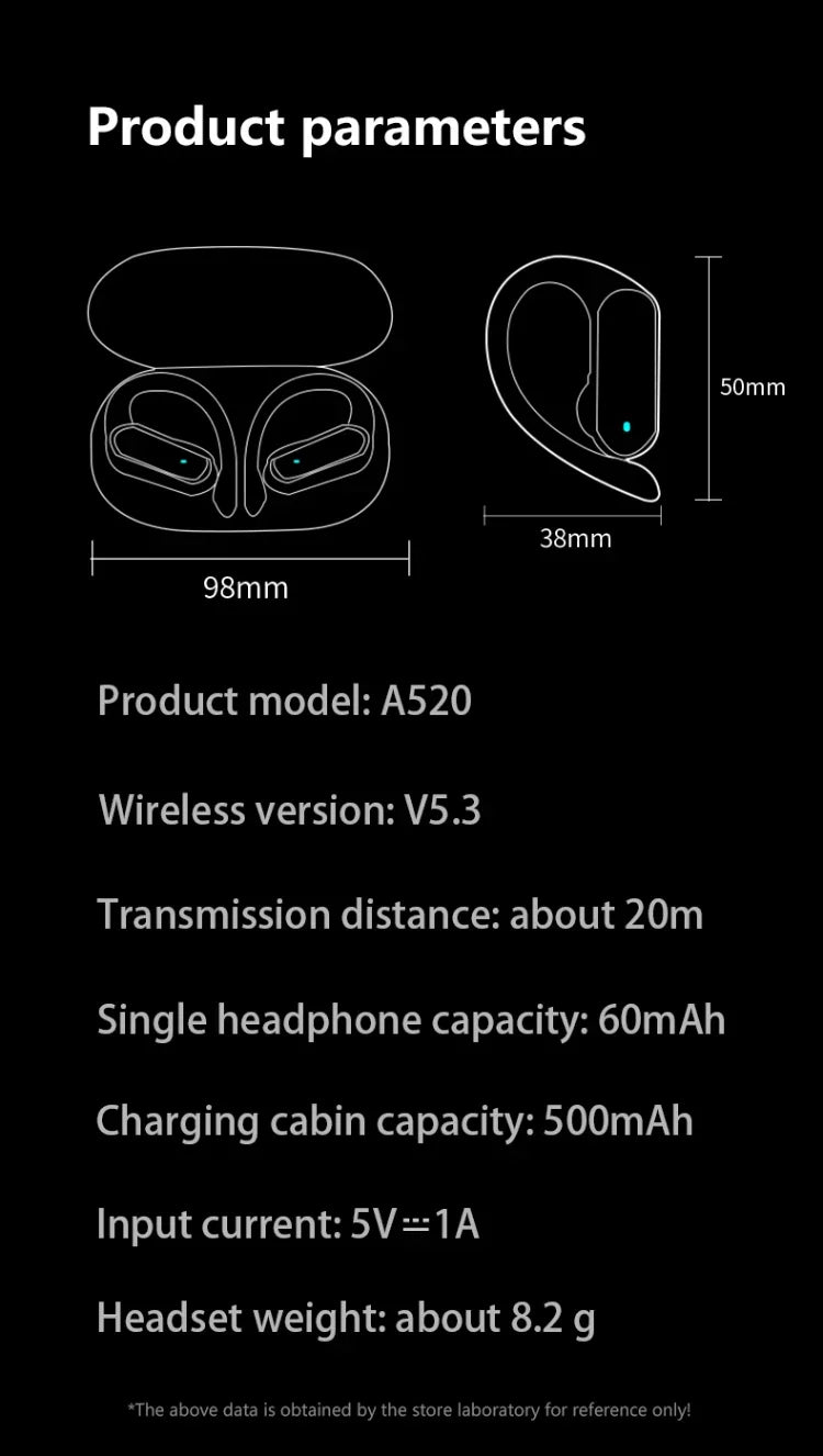 For CB&JBL Bluetooth TWS Wireless Earphones A520 Auricles Headphones EarHooks Game Headset Sports Touch Control Earbuds with Mic