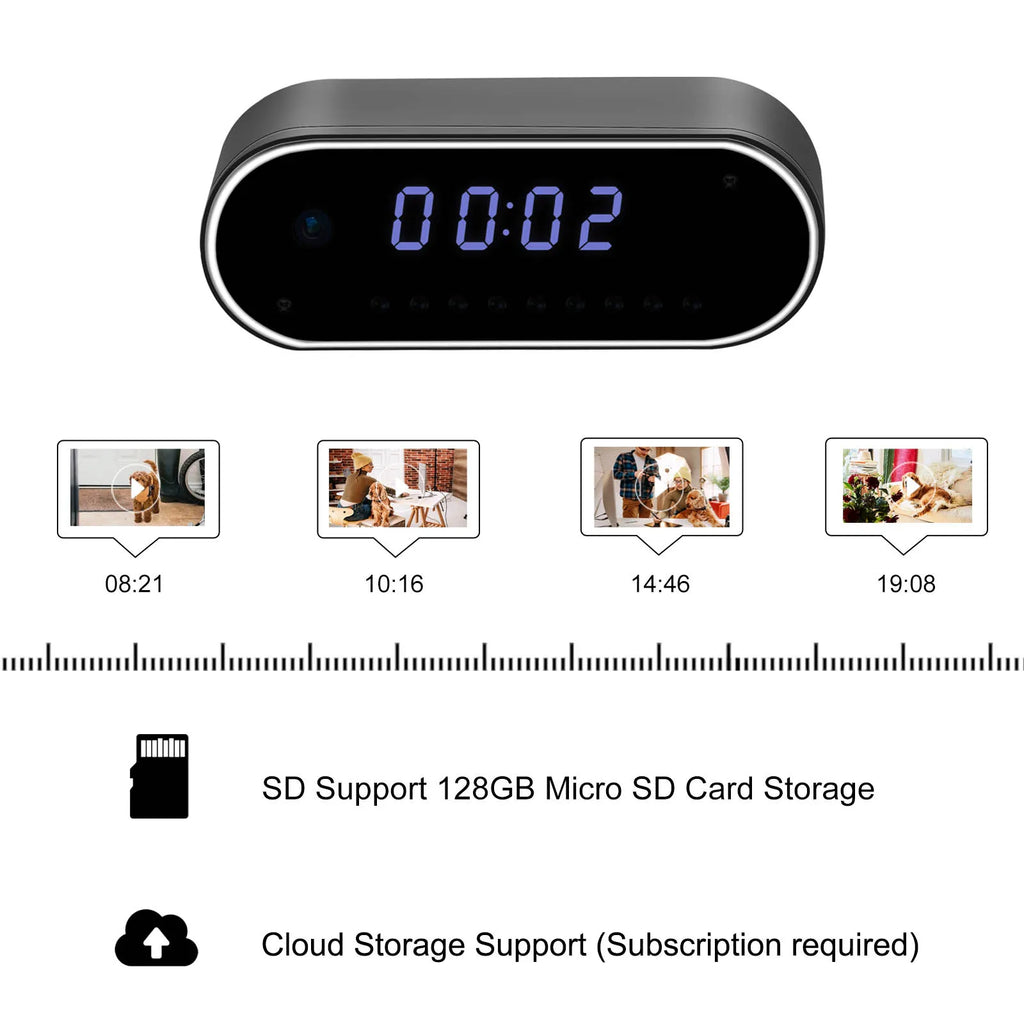 Mini Camera Clock - Covert Surveillance Camera with 4K Resolution, WiFi, Night Vision, Motion Detection, Remote View, Battery