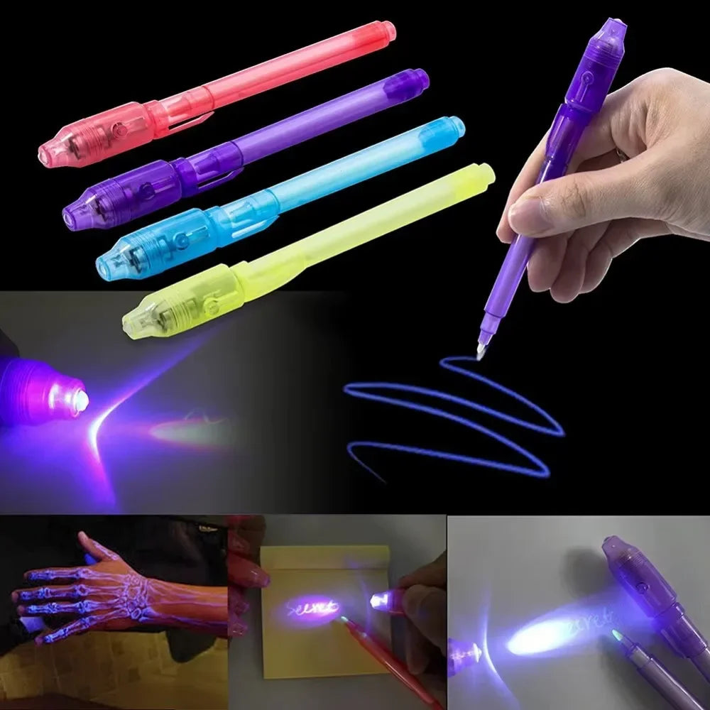 4-12pcs Invisible Ink Pen Spy Pen with UV Light Magic Marker for Secret Message Treasure Box Prizes Kids Party Favors Toys Gift