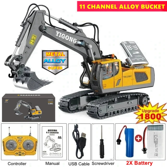 4WD Remote Control Excavator 4x4 Alloy Dump Truck Bulldozer Radio Model RC Car Construction Vehicle with Lights Sound Toy Gift