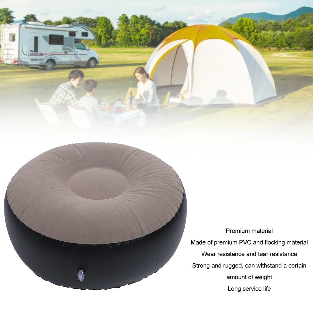 1Pc Inflatable Flocking Stool Multipurpose Lightweight Ergonomic Design Round Portable Inflatable Stool for Travel Camping