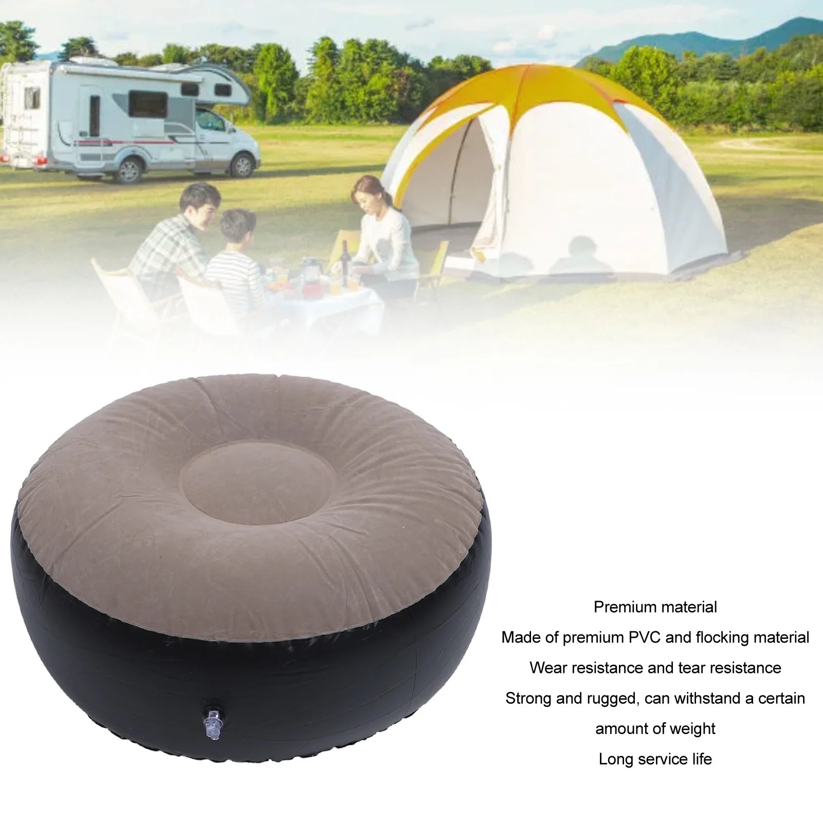 1Pc Inflatable Flocking Stool Multipurpose Lightweight Ergonomic Design Round Portable Inflatable Stool for Travel Camping