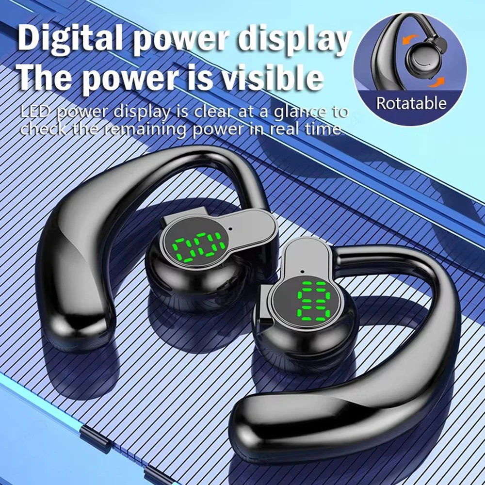 Wireless Headphones Bluetooth 5.4 Ear Hook Earphones with Microphone Handsfree HD Call Noise Cancelling Headset for Driving
