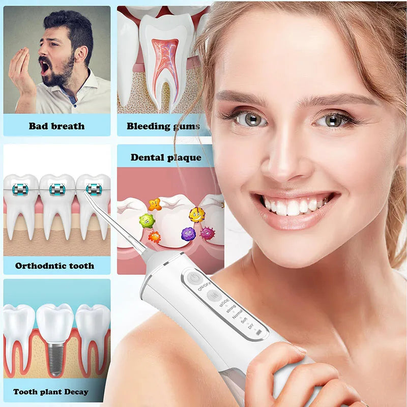 Professional Flossing Portable Electric 4Nozzle Toothbrush Combo Tonsil Stone Remover Family Oral Irrigator Water Dental Flosser