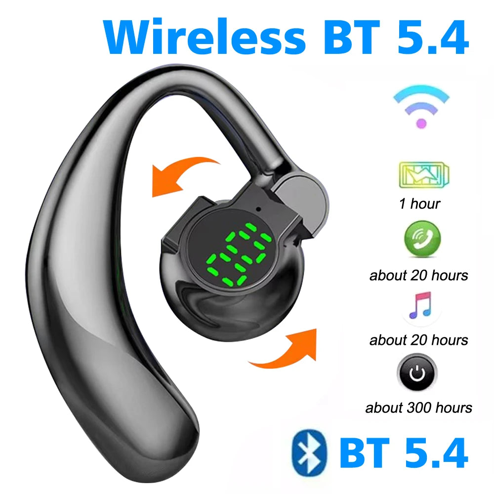 Wireless Headphones Bluetooth 5.4 Ear Hook Earphones with Microphone Handsfree HD Call Noise Cancelling Headset for Driving