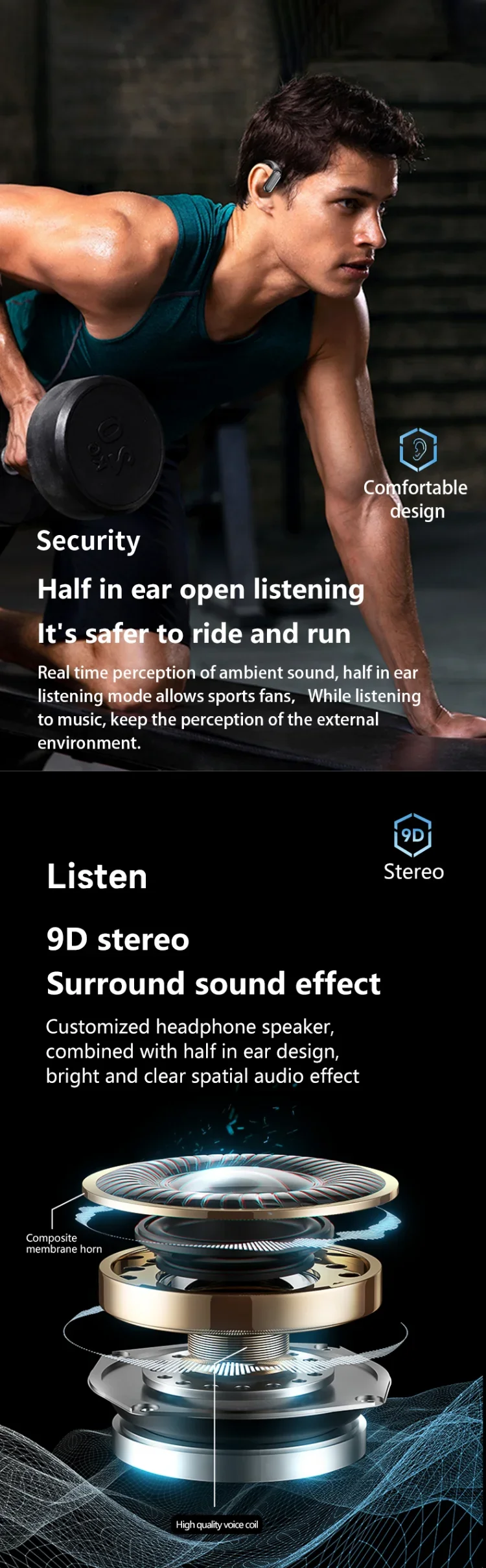 For CB&JBL Bluetooth TWS Wireless Earphones A520 Auricles Headphones EarHooks Game Headset Sports Touch Control Earbuds with Mic