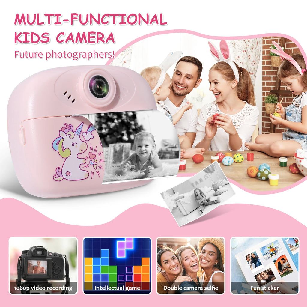 Children Instant Print Camera Thermal Printer Video Recorder Portable Smart Digital Dual Lens Selfie Camera Kids Birthday Gift