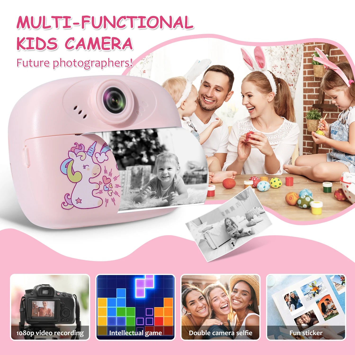 Children Instant Print Camera Thermal Printer Video Recorder Portable Smart Digital Dual Lens Selfie Camera Kids Birthday Gift