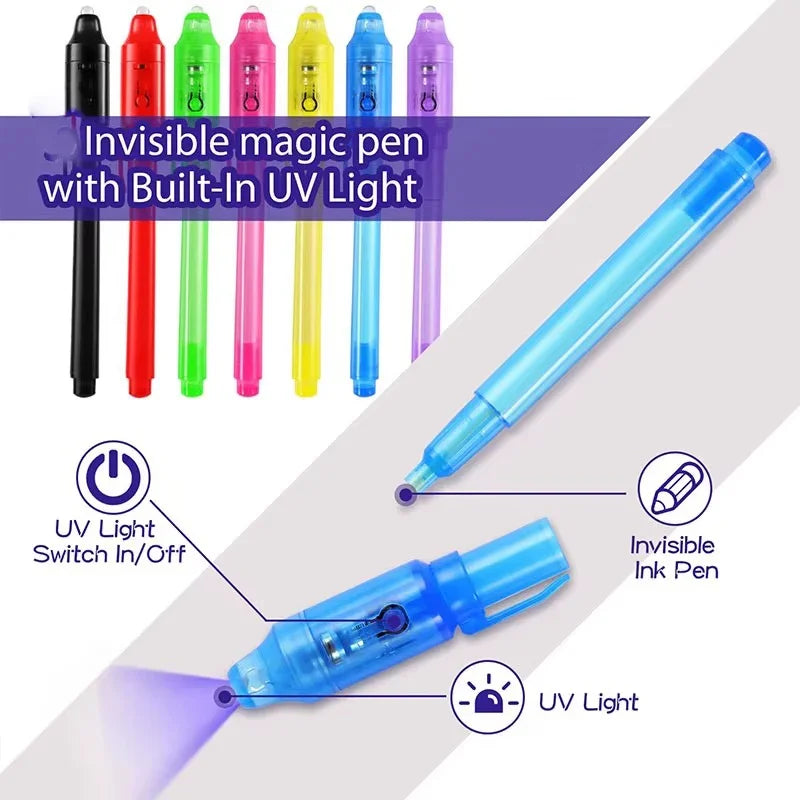 4-12pcs Invisible Ink Pen Spy Pen with UV Light Magic Marker for Secret Message Treasure Box Prizes Kids Party Favors Toys Gift