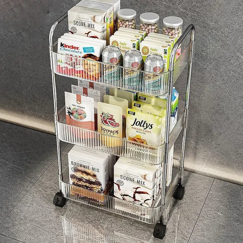 Mobile Shelf with Wheel Multi-Layers Storage Rack Home Trolley for Snacks Cosmetic Sundries Organizer 2/3/4 Tiers Rolling Cart