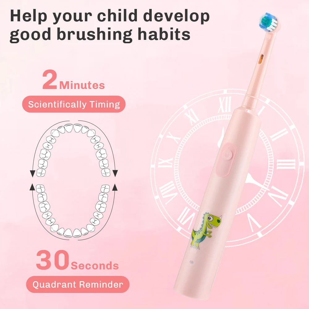Rechargeable Smart Toothbrush for Children Cleaning Whitening & Massage 3 Modes IP67 Electric Cartoon Toothbrush 2-Min Timer